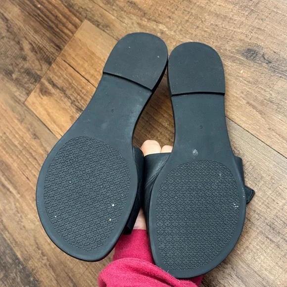 Tory Burch Black Leather Slide Sandals with Tan Footbed - Picture 3 of 13